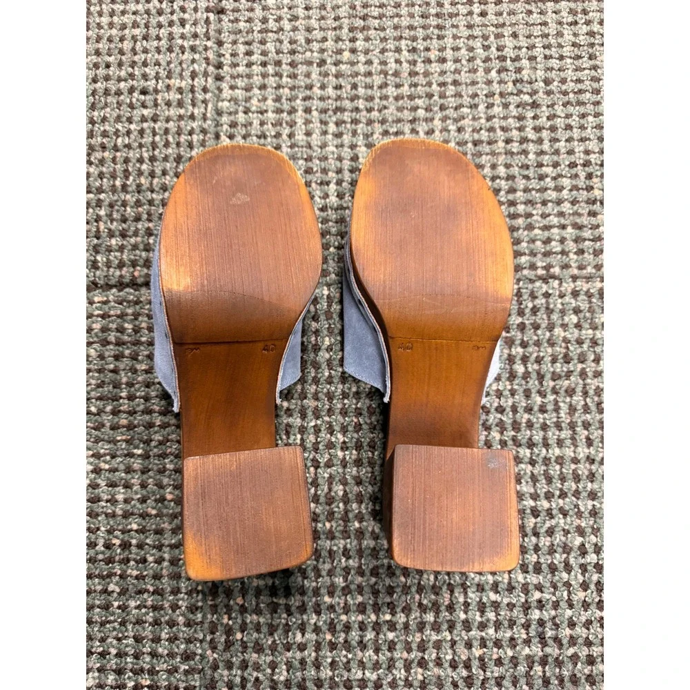 Verderosmarino Italy Blue Suede Studded Platform Block Heel Mule Sandals Size 40